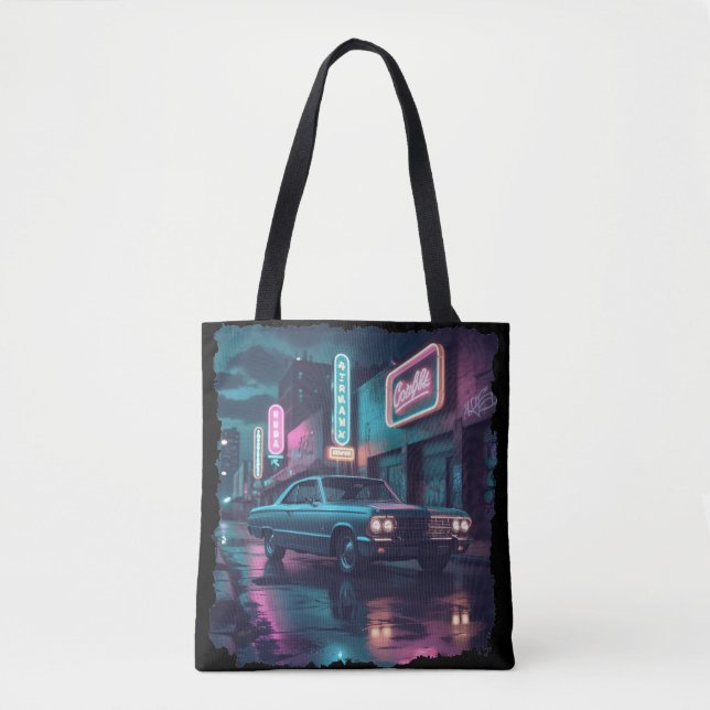Bolsa Tote Retro Street Scene Art 1940s Classic Car  (Frente)