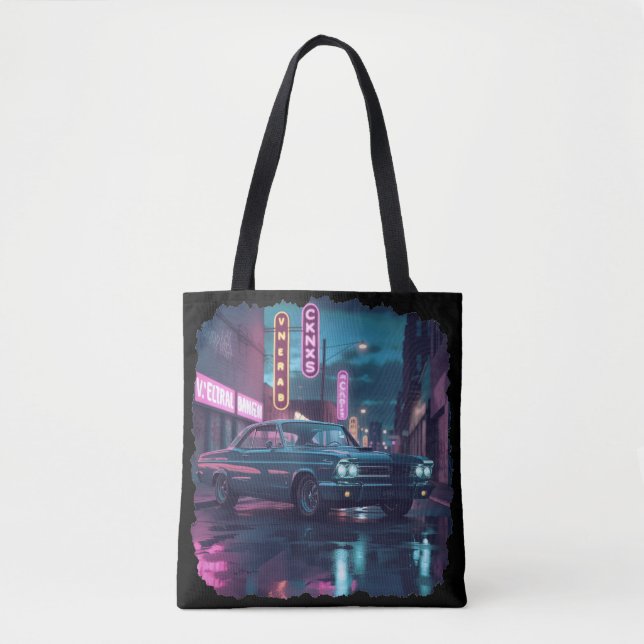 Bolsa Tote Retro Street Scene Art 1940s Classic Car  (Frente)