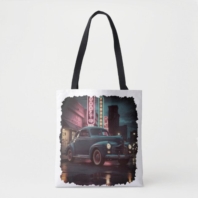 Bolsa Tote Retro Street Scene Art 1940s Classic Car  (Frente)
