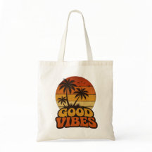 Retro Sunset Good Vibes Canvas Tote Bag