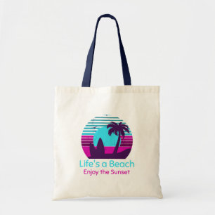 Bolsa Tote Retro Sunset Surfboard Palm Tree Life's a Beach