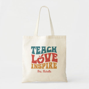 Bolsa Tote Retro Teach Love Inspira Dia dos Professores Prese