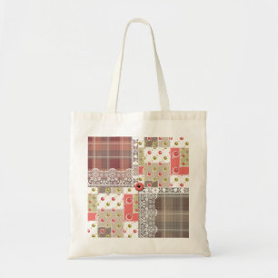 Bolsa Tote Retro vintage lace xadrez patchwork verificada boh
