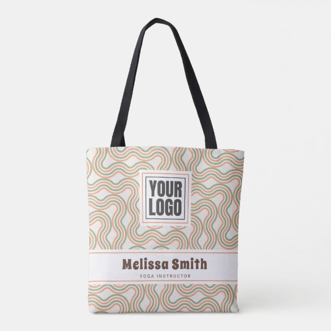 Bolsa Tote Retro Wavy Abstract Pattern Business  (Verso)