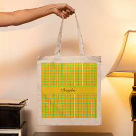 Bolsa Tote Retro Yellow e Blue Douglas Tartan, personalizado