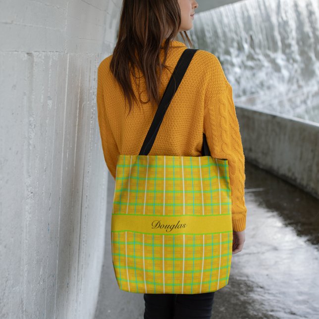 Bolsa Tote Retro Yellow e Blue Douglas Tartan, personalizado (Criador carregado)