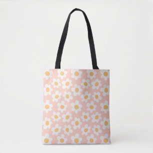 Bolsa Tote Retrorna margaridas no piscar em fundo rosa