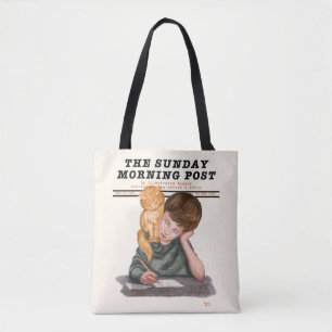 Bolsa Tote Revista Ilustrada de Gato e Menino Vintage de 1920