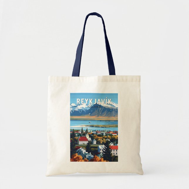 Bolsa Tote Reykjavík Islândia Viagem Art Vintage (Frente)