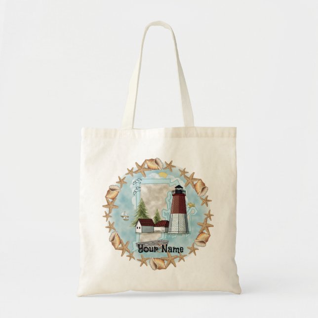 Bolsa Tote Rhode Island Shells Lighthouse (Frente)