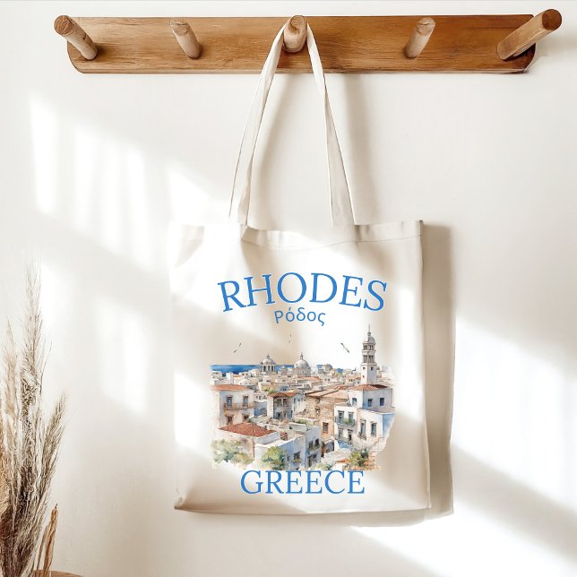 Bolsa Tote Rhodes Greece Watercolor – Greek Island Souvenir (Criador carregado)