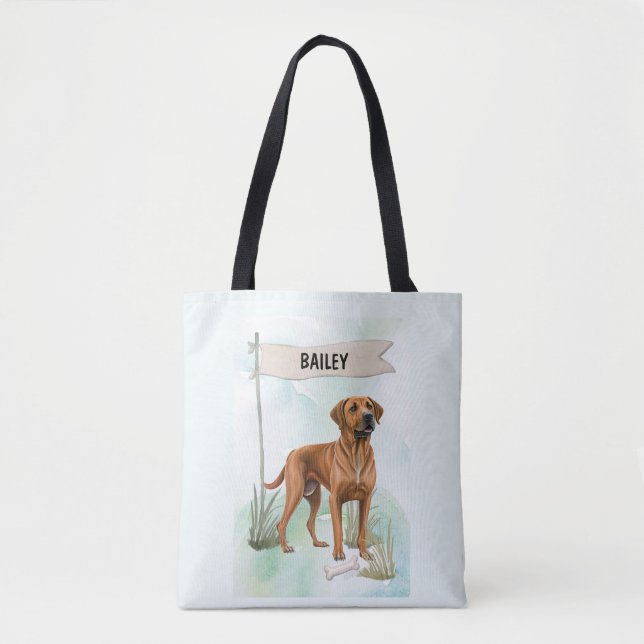 Bolsa Tote Rhodesian Ridgeback Watercolor Personalized Dog (Frente)