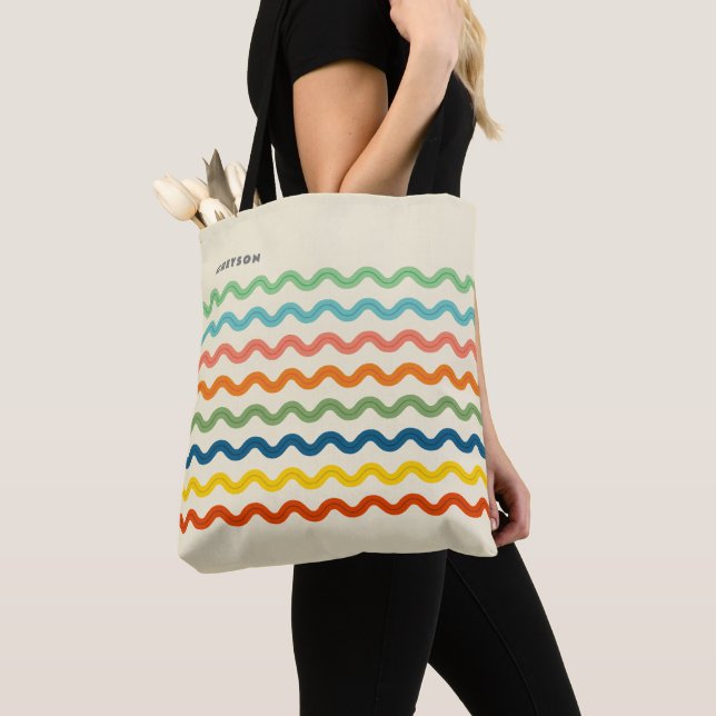 Bolsa Tote Ric Ric Rac Strips Retroativo com Nome (Close Up)