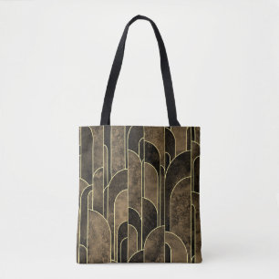 Bolsa Tote Rich Brown e Dourado padrão de Deco de Arte