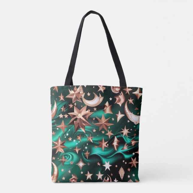 Bolsa Tote Rich Malachite Green Celestial Moon Phases (Verso)