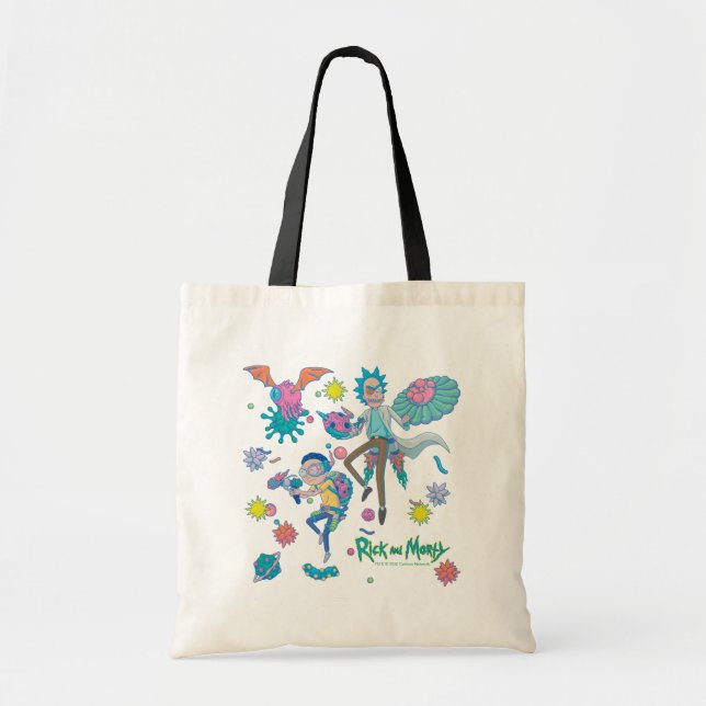 Bolsa Tote RICK E MORTY™ | Padrão Entre Células Infectadas (Frente)