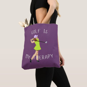 Bolsa Tote Rico Ameixa Profunda 'Golfe É Minha Terapia' Prese