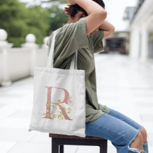 Bolsa Tote Rico - Letra brilhante R cor-de-rosa  