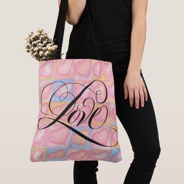 Bolsa Tote Rico LOVE - Letra de Script de Caligrafia Rosa (Close Up)