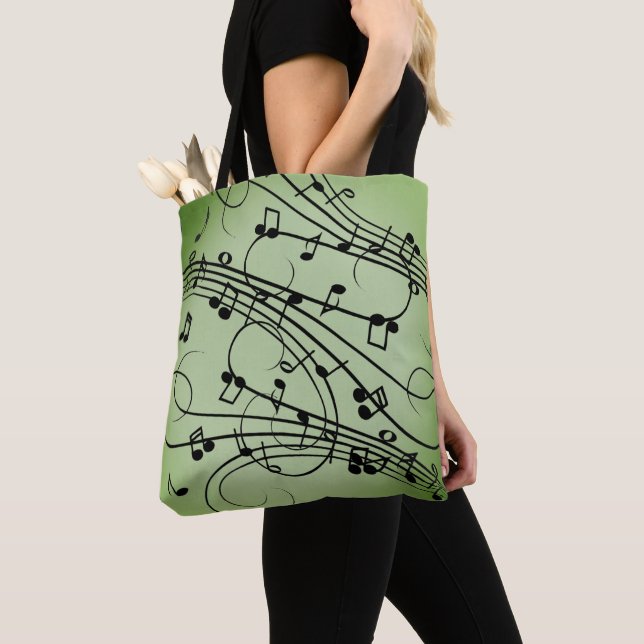 Bolsa Tote Rico Notes Green Music Design (Close Up)