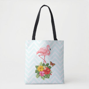 Bolsa Tote Rico rosa Flamingo e Hibiscus Tropical