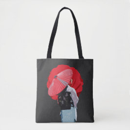 Bolsa Tote Rico Vermelho Estilo Japonês Vintage Arte Gráfica