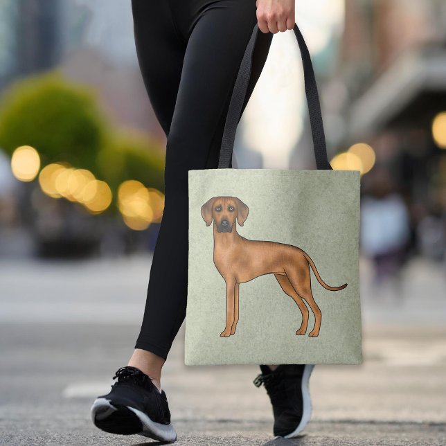 Bolsa Tote Ridgeback Brown Cartoon Lion Dog Verde (Please note: This image is a digital mockup. The product may not be in scale.)