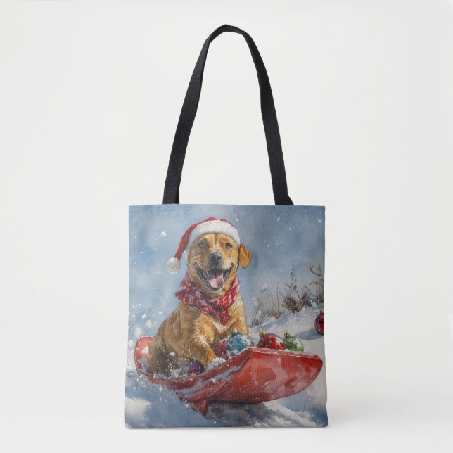 Bolsa Tote Ridgeback Cachorro de Rhodesian no Natal de Sledge (Frente)