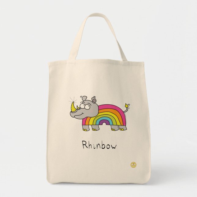Bolsa Tote Rinoceronte Arco-íris Crianças Divertidas (Frente)
