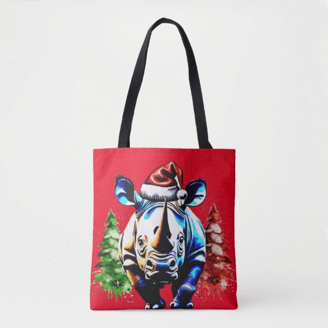 Bolsa Tote Rinoceronte bonitinho de Natal (Frente)