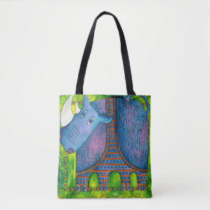 Bolsa Tote Rinoceronte com Padronagem em Aquarela