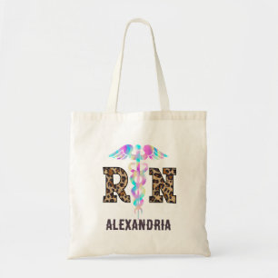 Bolsa Tote "RN" em Leopard Print - Logotipo médico colorido