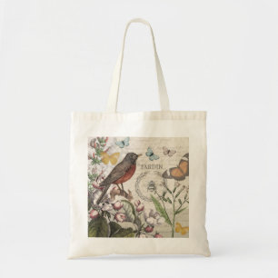 Bolsa Tote Robin Elegant Bird Butterfly Arte Francesa