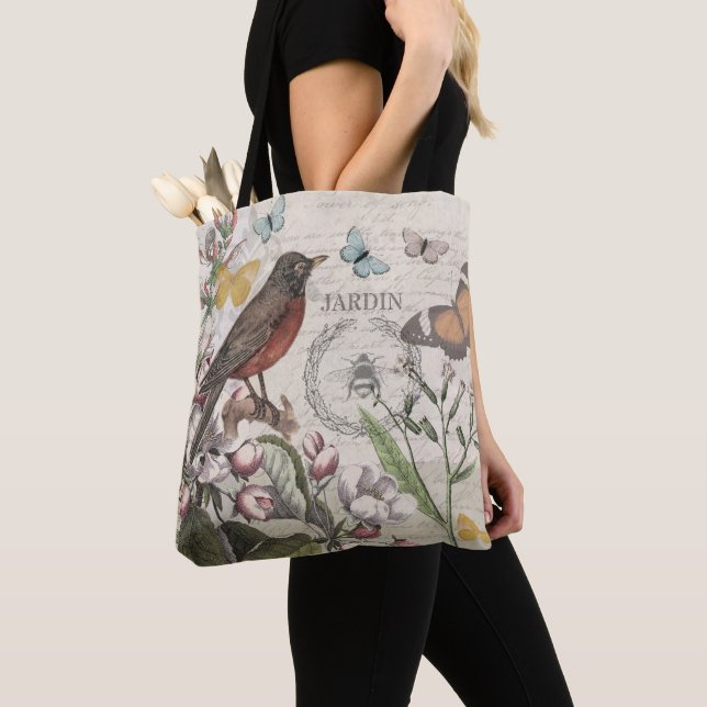 Bolsa Tote Robin Elegant Bird Butterfly Arte Francesa (Close Up)