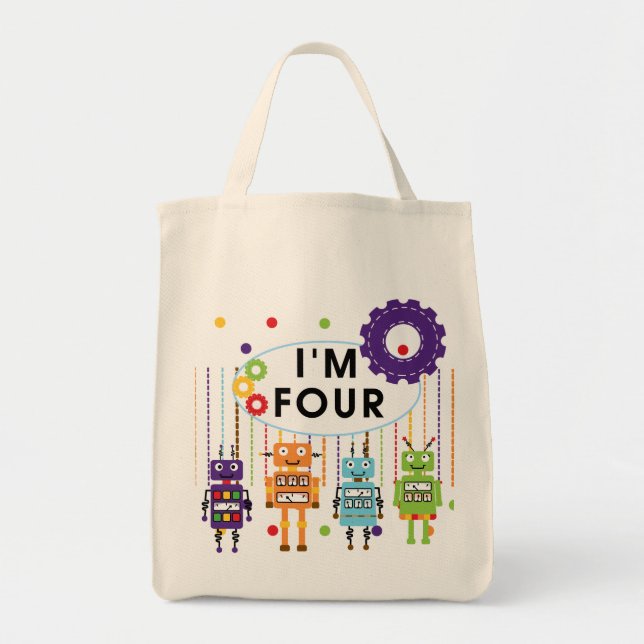 Bolsa Tote Robô 4º aniversário Camisetas e presentes (Frente)