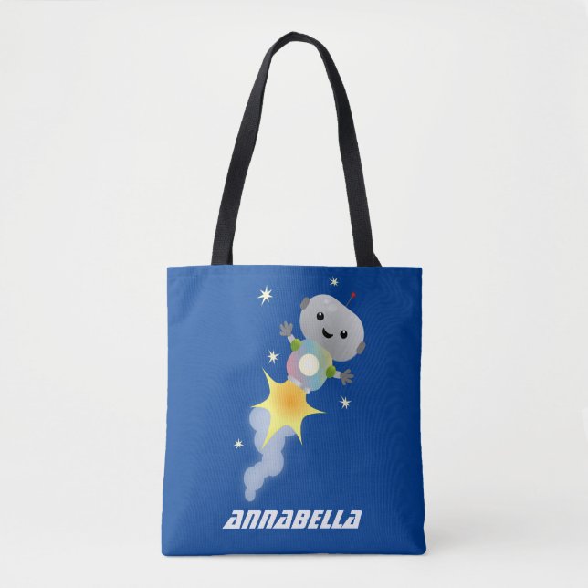 Bolsa Tote Robô bonito voando em ilustração de desenho animad (Frente)
