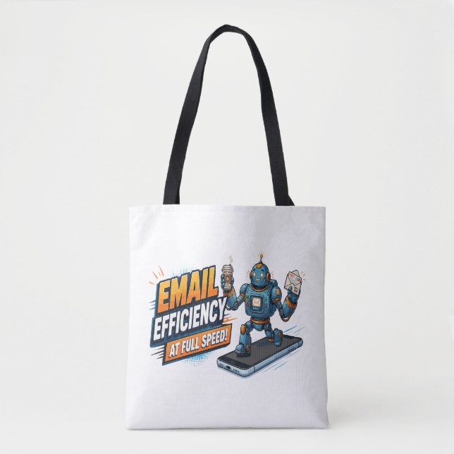 Bolsa Tote Robô de Produtividade de E-mail Rápido (Frente)
