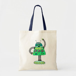 Bolsa Tote Robô Frankie, verde em branco