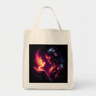 Bolsa Tote Robô Futurista Cibernético Espírito Fénix de Fogo