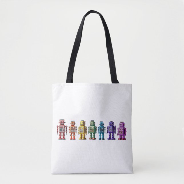 Bolsa Tote Robôs arco-íris (Frente)