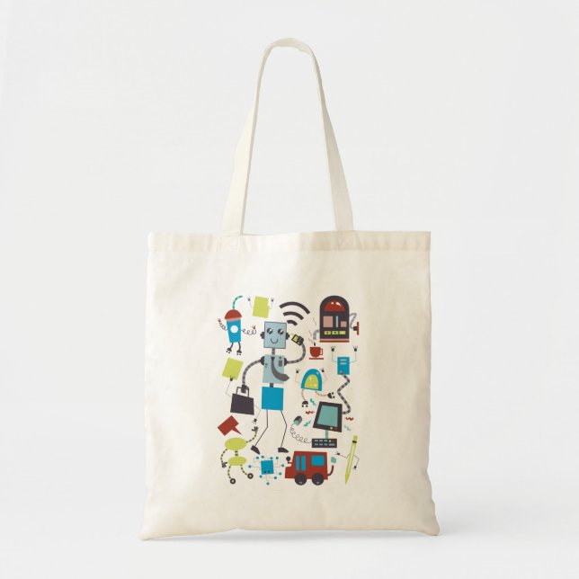 Bolsa Tote Robot Doodles (Frente)
