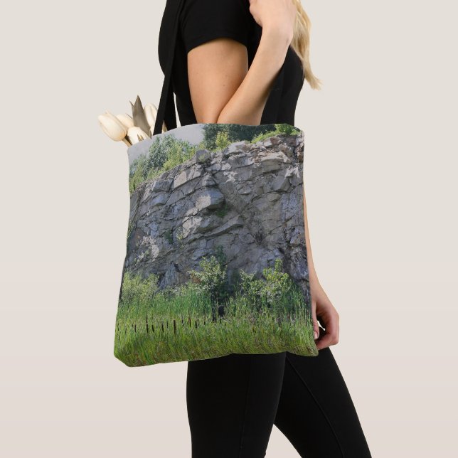 Bolsa Tote Rock Cliff Wall Cattails Pond Nature (Close Up)