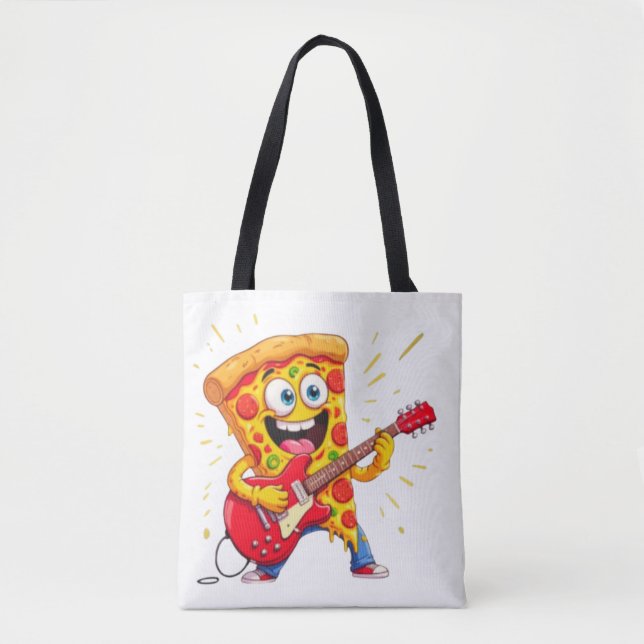 Bolsa Tote **Rock ’n’ Roll Pizza – Funny Guitar-Playing Slice (Frente)