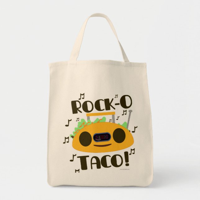 Bolsa Tote Rock Taco Engraçado Slogan de Toon de Música Comid (Frente)