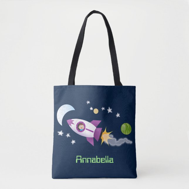 Bolsa Tote Rockets em ilustração de desenhos animados espacia (Frente)