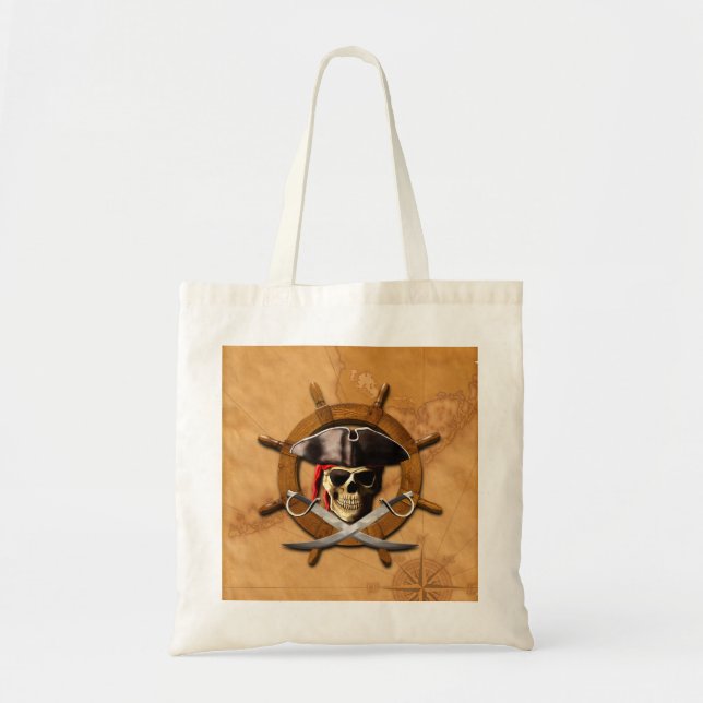 Bolsa Tote Roda alegre do pirata de Roger (Frente)