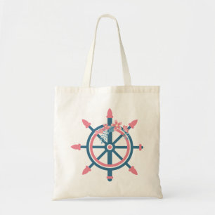 Bolsa Tote Roda De Navio Náutico Floral Rosa E Azul Flores