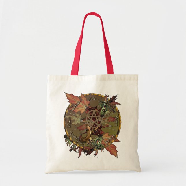 Bolsa Tote Roda de Wiccan com a sacola das canvas do Pentacle (Frente)