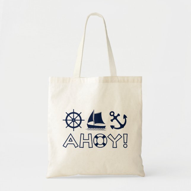 Bolsa Tote Roda, veleiro, Anchor Ahoy! Azul Escuro (Frente)