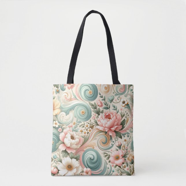 Bolsa Tote Roios Florais Whimsical em Pastel (Frente)